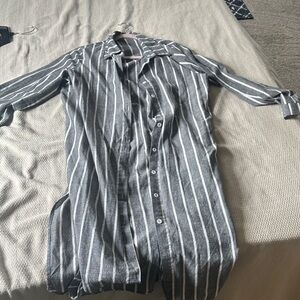 Women’s Gray Striped Button-Up Shirt